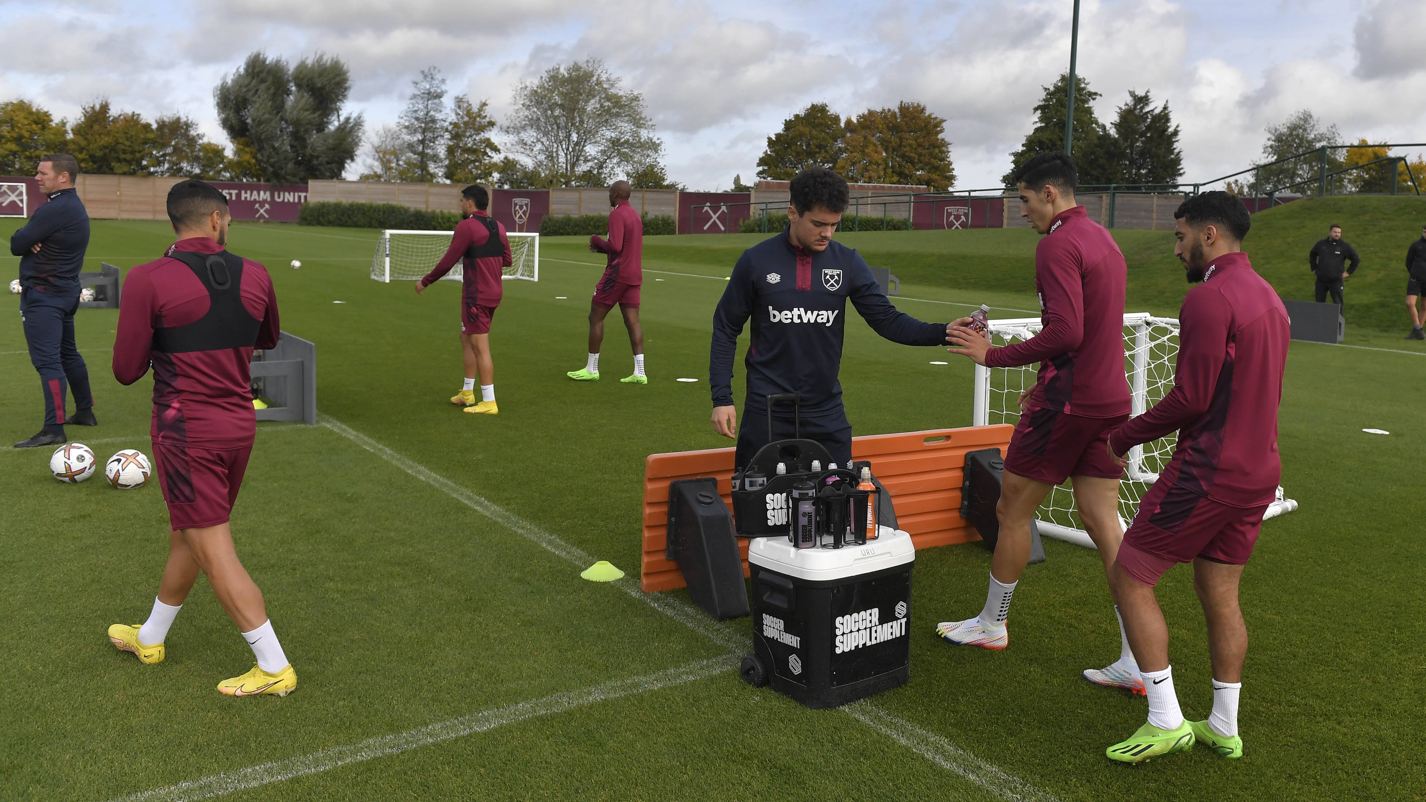Professional footballers training at a pre-season camp